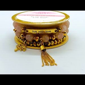 Genuine Rose Quartz Bracelets w Gold Color Accents